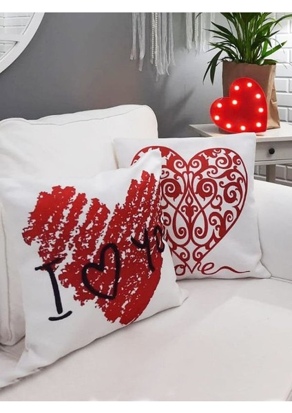 Sevgililer Günü Temalı Kırlent Kılıfı 2 Li Set