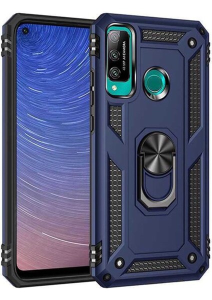 Huawei P40 Lite E Kılıf Sofya Yüzüklü Silikon Kapak - Lacivert