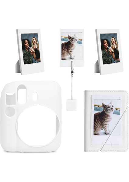 Insta x Mini 12 Beyaz Slikon Kılıf Mini 28'Li Albüm Ve Fotoğraf Çerçeveleri Aksesuar Seti