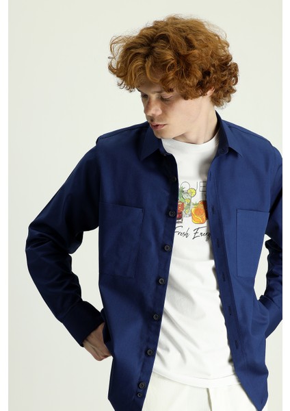 Uzun Kol Cepli Oversize Pamuk Gömlek