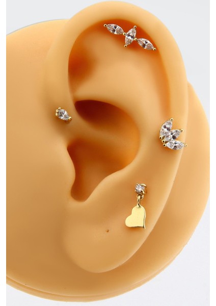 Altın Kalp Sallantılı Tektaş Kıkırdak Küpe Tragus Helix