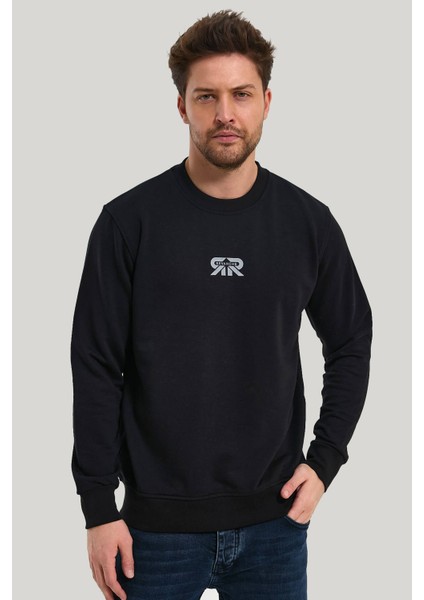 Bisiklet Yaka Siyah Regular Custom Sweatshirt 23FWM60143