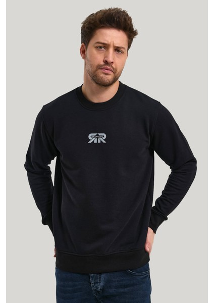 Bisiklet Yaka Siyah Regular Custom Sweatshirt 23FWM60143 fırsatları