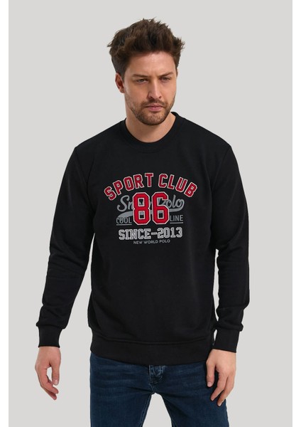 Bisiklet Yaka Siyah Slim Fit Sweatshirt 23FWM60159