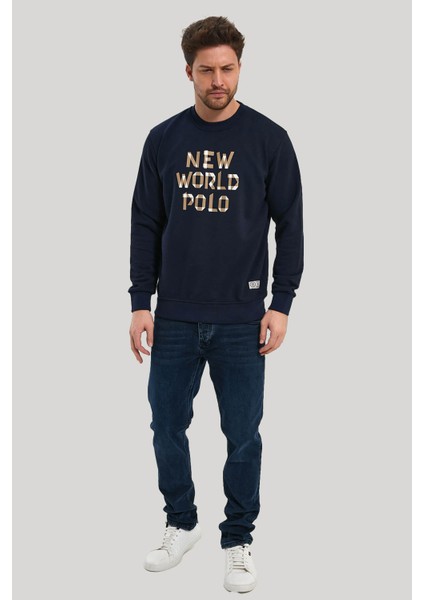 Bisiklet Yaka Lacivert Slim Fit Sweatshirt 23FWM60161