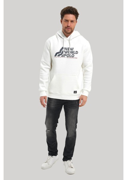 Kapüşonlu Ekru Slim Fit Hoodie 23FWM64051