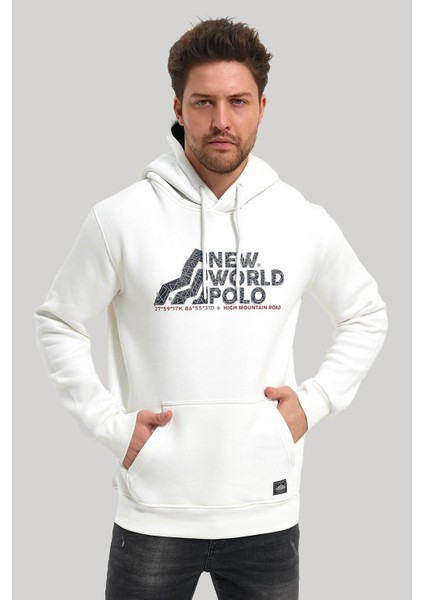 Kapüşonlu Ekru Slim Fit Hoodie 23FWM64051
