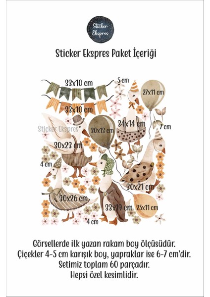 Sticker Ekspres Sevimli Kazlar Çocuk Odası Duvar Sticker Seti