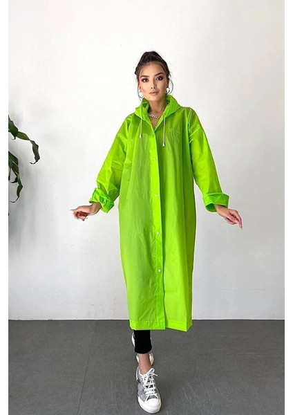 Kadın Erkek Yağmurluk Kapüşonlu Çıtçıtlı Eva Raincoat Yeşil Yağmurluk