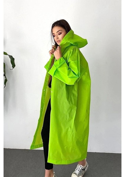 Kadın Erkek Yağmurluk Kapüşonlu Çıtçıtlı Eva Raincoat Yeşil Yağmurluk