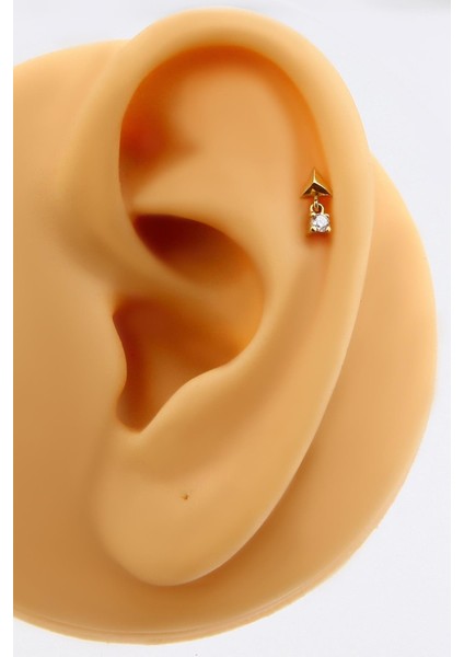 Altın Piramit Tektaş Sallantılı Kıkırdak Küpe Tragus Helix