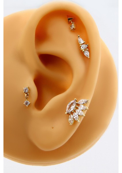 Altın Piramit Tektaş Sallantılı Kıkırdak Küpe Tragus Helix