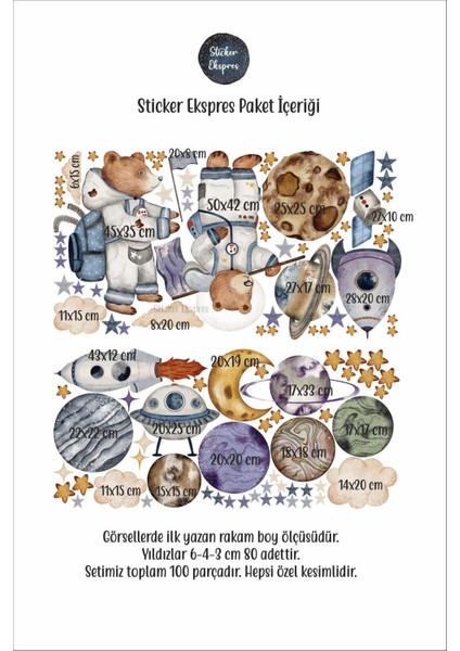 Ayıcıkların Uzay Macerası Uzay ve Gezegenler Çocuk Odası Duvar Sticker Seti modelleri