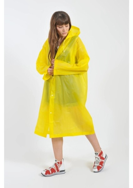 Kadın Erkek Yağmurluk Kapüşonlu Çıtçıtlı Eva Raincoat Sarı Yağmurluk