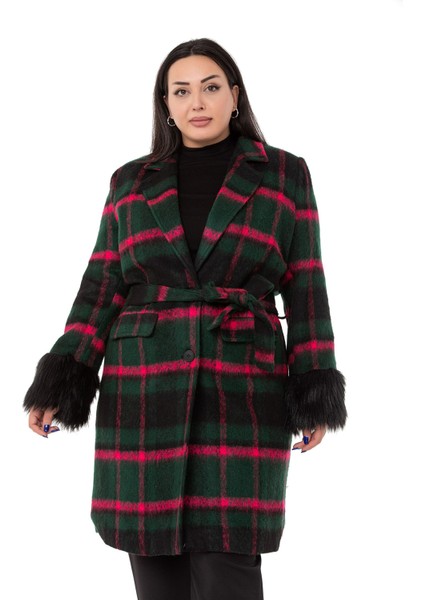 Büyük Beden Kolları Kürklü Cepli Astarlı Zümrüt Rengi Kaban fiyatları