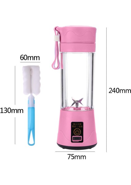Fırça Stili ile Pembe 380ML 6 Bıçaklı Mini USB Taşınabilir Elektrikli Meyve Sıkacağı Smoothie Maker Blender Şarj Edilebilir Meyve Sıkacağı Fincan Spor Şişesi (Yurt Dışından)