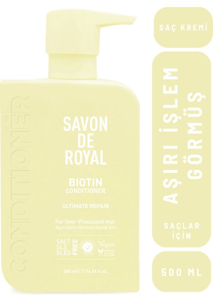 - Biyotin İçeren - Aşırı İşlem Görmüş Saçlar İçin Onarım Etkili Saç Kremi 500 ml