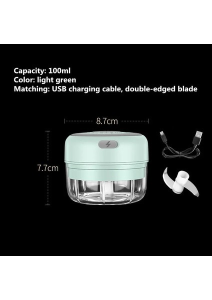 100ML Açık Yeşil Stil Elektrikli Sarımsak Ezici USB Mini Kırıcı Kıyıcı Ezilmiş Sarımsak Ezilmiş Zencefil Ezilmiş Taze Biber Mutfak Aksesuarları (Yurt Dışından)