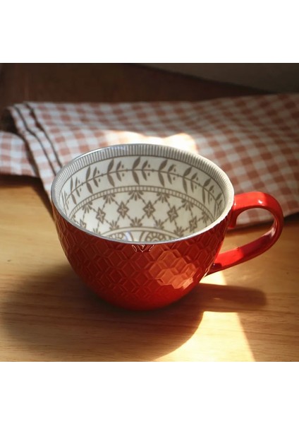 No.9 Tarzı Renkli Seramik El Boyalı Kahve Fincanı Yaratıcı Vintage Kupalar Cafe Bar Malzemeleri Kabartmalı Kişilik Kahvaltı Fincan Kupa (Yurt Dışından)