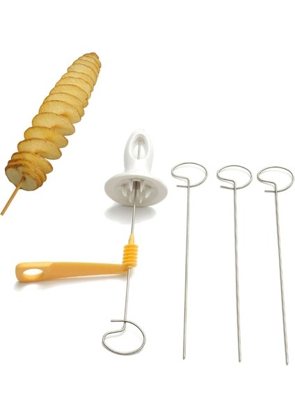 Açık Sarı Stil 3 Dize Döndür Patates Dilimleme Paslanmaz Çelik + Plastik Bükülmüş Patates Dilim Kesici Spiral Dıy Manuel Yaratıcı Mutfak Aletleri (Yurt Dışından)