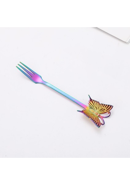 Renkli Çatal Stili 1 Adet Paslanmaz Çelik Kahve Kaşığı Çay Kaşığı Altın Kaplama Şeker Tatlı Meyve Çatal Ayna Parlatma Kelebek Kolu Yemek Takımı (Yurt Dışından)