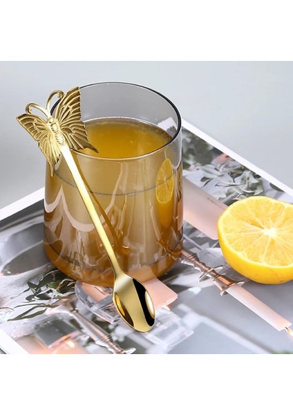 Renkli Çatal Stili 1 Adet Paslanmaz Çelik Kahve Kaşığı Çay Kaşığı Altın Kaplama Şeker Tatlı Meyve Çatal Ayna Parlatma Kelebek Kolu Yemek Takımı (Yurt Dışından) fırsatları