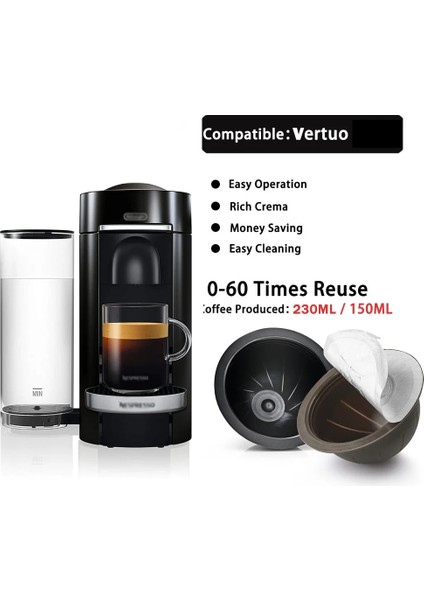150ML 2 Kapsül Stili 10 Ila 60 Kez Nespresso Vertuo Vertuoline Plus Doldurulabilir Bölmeler Için Gıda Sınıfı Pp Kahve Kapsülünü Kullanarak (Yurt Dışından) fırsatları