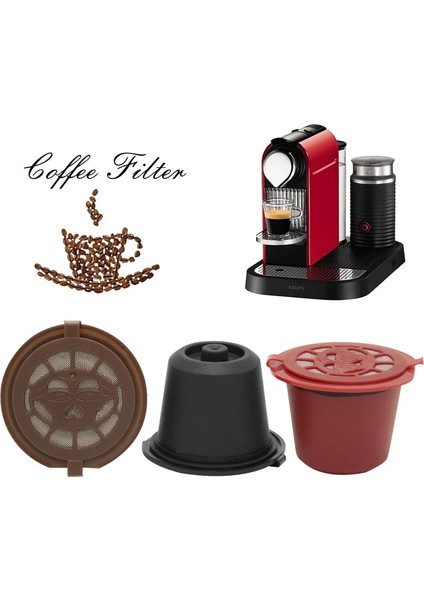 Kahve Tarzı 1 Adet Nespresso Doldurulabilir Yeniden Nespresso Kahve Kapsülü 20ML Filtreler Yeniden Kullanılabilir Kahve Kapsülü Nespresso Bardak Kaşık Fırça (Yurt Dışından)