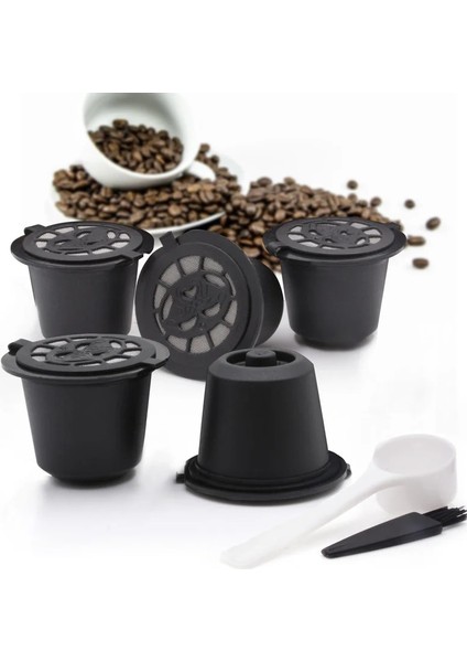 Kahve Tarzı 1 Adet Nespresso Doldurulabilir Yeniden Nespresso Kahve Kapsülü 20ML Filtreler Yeniden Kullanılabilir Kahve Kapsülü Nespresso Bardak Kaşık Fırça (Yurt Dışından)