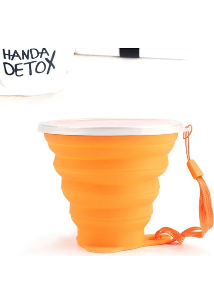 Turuncu 1 Adet Tarzı Me.fam 270ML Paslanmaz Çelik Silikon Kordonlu Katlanır Bardaktoz Geçirmez Kapak Kapaklı Açık Kahve Fincanları Geri Çekilebilir Seyahat Copa (Yurt Dışından)