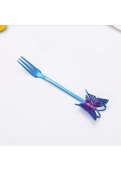 Mavi Çatal Stili 1 Adet Paslanmaz Çelik Kahve Kaşığı Çay Kaşığı Altın Kaplama Şeker Tatlı Meyve Çatal Ayna Parlatma Kelebek Kolu Yemek Takımı (Yurt Dışından)