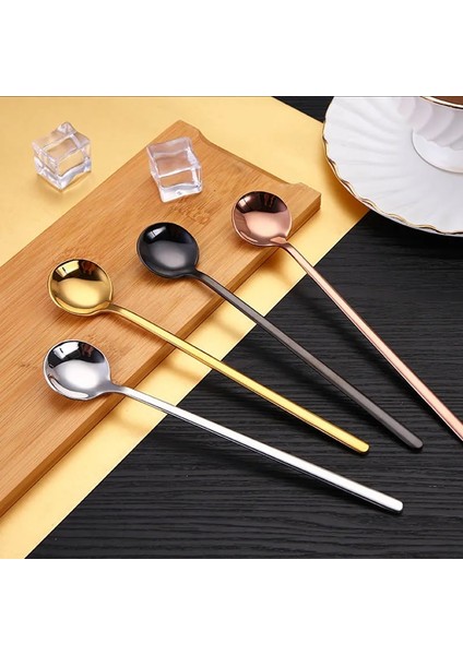Gümüş Tarzı 17,2 cm 304 Stainless Steel Cof Spoon Round Head Spoon Korean Style Spoons Honey Dessert Gift Mixing Spoon (Yurt Dışından) modelleri