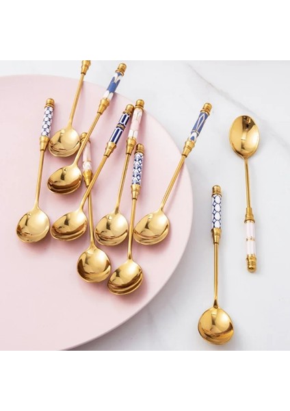 Kumral Tarzı Paslanmaz Çelik Kahve Seramik Uzun Saplı Karıştırma Altın Kaplama Tatlı Kaşığı Mutfak Çatal (Yurt Dışından) fiyatları