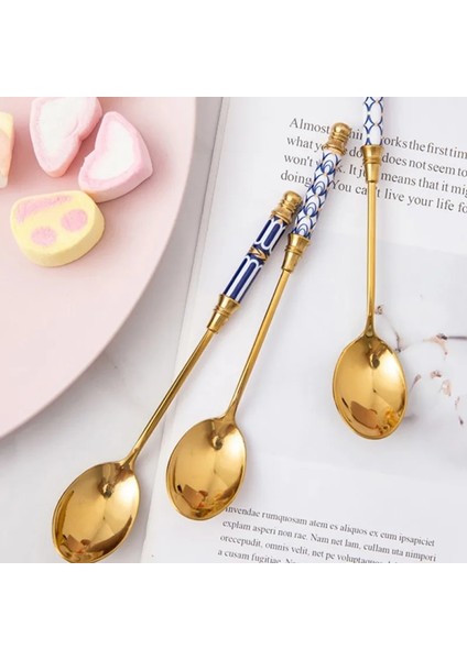 Kumral Tarzı Paslanmaz Çelik Kahve Seramik Uzun Saplı Karıştırma Altın Kaplama Tatlı Kaşığı Mutfak Çatal (Yurt Dışından) fırsatları