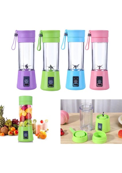 Pembe Tarzı 2 Bıçak Bıçaklar 380ML USB Şarj Edilebilir Meyve Suyu Makinesi Blender Mikser Taşınabilir Meyve Sıkacağı Smoothie Maker Ev Limon Suyu Sıkacağı (Yurt Dışından)
