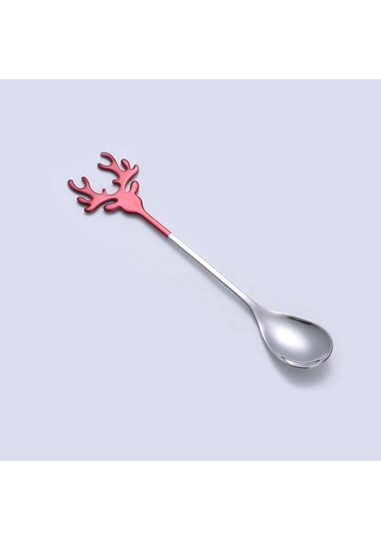 Kırmızı Gümüş Tarzı 2022 Yeni Geyik Kafası Şekli Paslanmaz Çelik Karıştırma Kaşığı Romantik Noel Elk Kahve Tatlı Kaşığı Nefis Hediye Sofra Seti (Yurt Dışından)