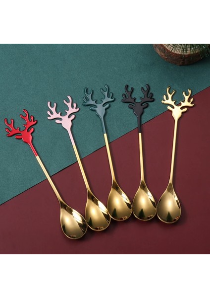 Yeşil Altın Tarzı Yeni 1 Adet Noel Geyik Kafası Kahve Kaşık Paslanmaz Çelik Noel Boynuzları Dondurma Tatlıları Kaşık Sofra Karıştırma Çay Kaşıkları (Yurt Dışından) fiyatları