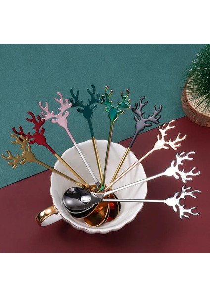 Yeşil Altın Tarzı Yeni 1 Adet Noel Geyik Kafası Kahve Kaşık Paslanmaz Çelik Noel Boynuzları Dondurma Tatlıları Kaşık Sofra Karıştırma Çay Kaşıkları (Yurt Dışından) fırsatları