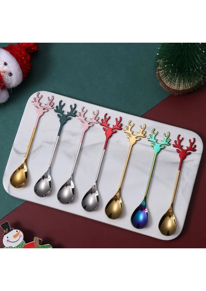 Yeşil Altın Tarzı Yeni 1 Adet Noel Geyik Kafası Kahve Kaşık Paslanmaz Çelik Noel Boynuzları Dondurma Tatlıları Kaşık Sofra Karıştırma Çay Kaşıkları (Yurt Dışından) indirimleri