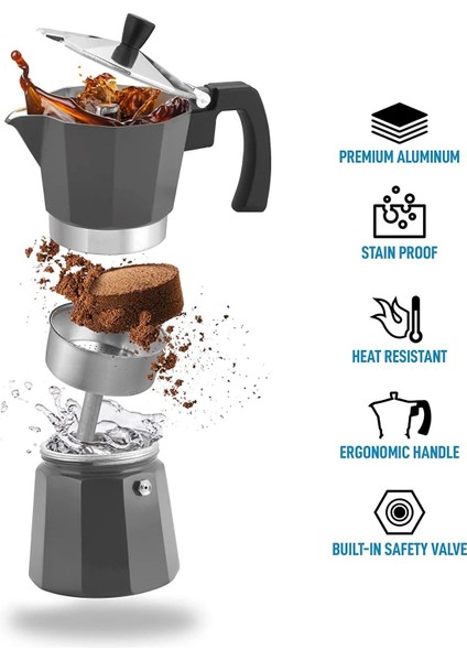 300ML 6bardak Siyah Stil Italyan Tarzı Alüminyum Cezve Mocha Kahve Makinesi Dayanıklı Sekizgen Pot Kahve Fincanı Cafeteira Expresso Percolator Pot (Yurt Dışından) indirimleri