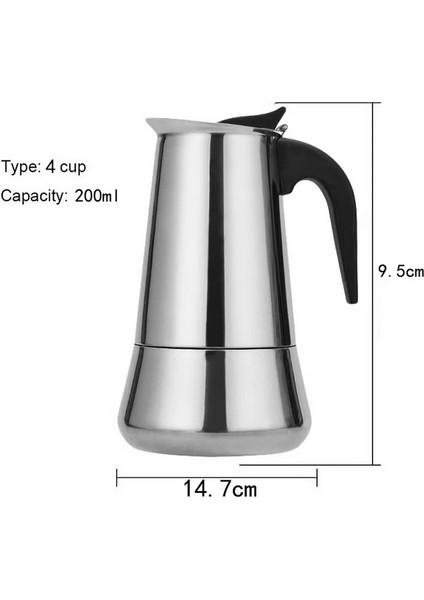200ML B Tarzı Alüminyum Moka Pot Sekizgen Kahve Makinesi Mocha Kahve Siyah Kahve Italyan Kahvesi 100MLMLMLML Pro Barista Pot (Yurt Dışından)