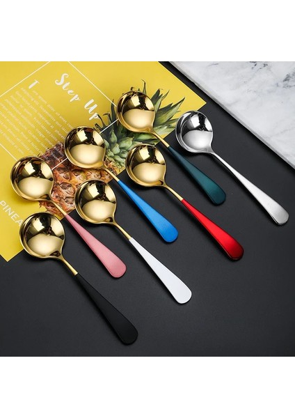Gümüş Mavi Tarzı 15.9cm * 4.5cm Yuvarlak Kafa Kahve Kaşıkları Paslanmaz Çelik Karıştırma Çay Tatlı Kek Kaşık Renkli Mutfak Sofra Aksesuarları (Yurt Dışından) fırsatları
