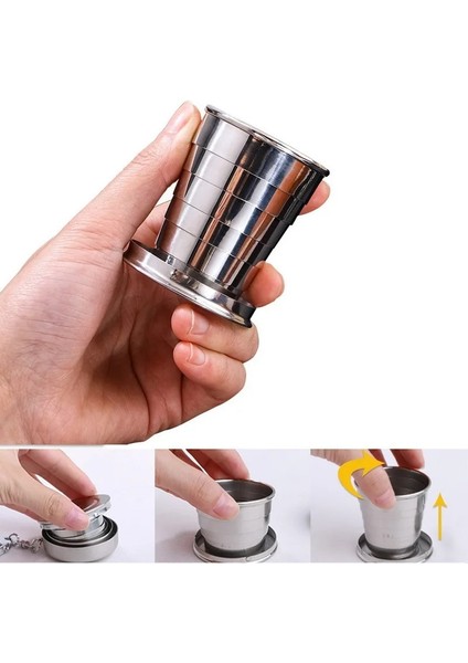 S Tarzı Paslanmaz Çelik Katlanır Anahtarlıklı Bardak Kamp Katlanır Bardak Seyahat Açık Katlanabilir Kapaklı Bardak Taşınabilir Drinkware (Yurt Dışından)