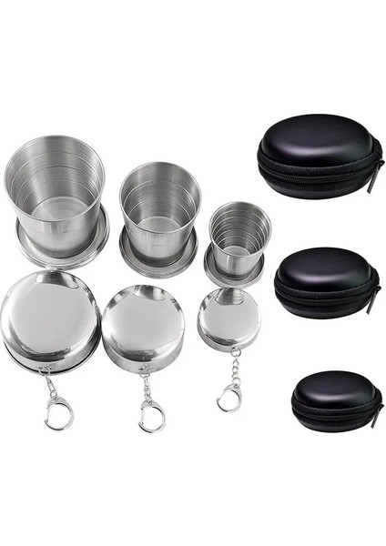 S Tarzı Paslanmaz Çelik Katlanır Anahtarlıklı Bardak Kamp Katlanır Bardak Seyahat Açık Katlanabilir Kapaklı Bardak Taşınabilir Drinkware (Yurt Dışından)