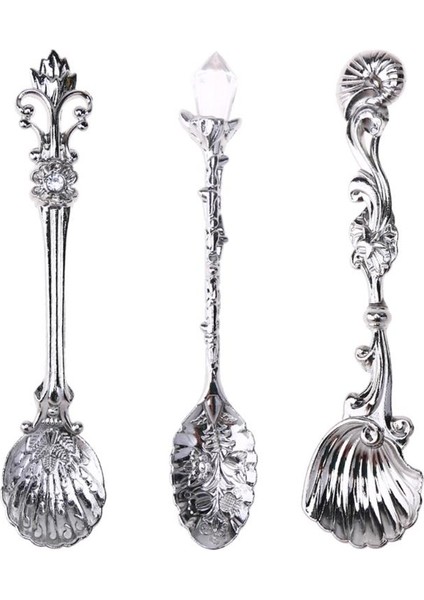 Gümüş Tarzı Et Vintage Kahve Dondurma Kaşığı Metal Alaşım Oyma Tatlı Şeker Çay Kaşığı Retro Masa Dekor Mutfak Sofra Malzemeleri (Yurt Dışından)