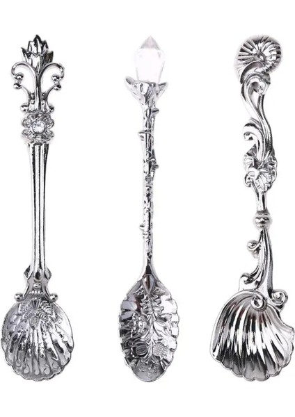 Gümüş Tarzı Et Vintage Kahve Dondurma Kaşığı Metal Alaşım Oyma Tatlı Şeker Çay Kaşığı Retro Masa Dekor Mutfak Sofra Malzemeleri (Yurt Dışından) modelleri