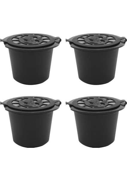 4 Adet Siyah Stil Kahve Kapsülü Yeniden Doldurulabilir Kahve Kapsülü Filtre Fincan Nespresso Makinesi Kapsül Plastik Filtre Bardakları Kaşık Fırça (Yurt Dışından)