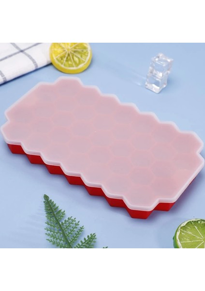 Kırmızı Stil Bpa Içermeyen Petek Buz Küpü Tepsisi 37 Küp Silikon Buz Küpü Yapıcı Kalıp, Dondurma Partisi Için Kapaklı Viski Kokteyl Soğuk Içecek (Yurt Dışından)