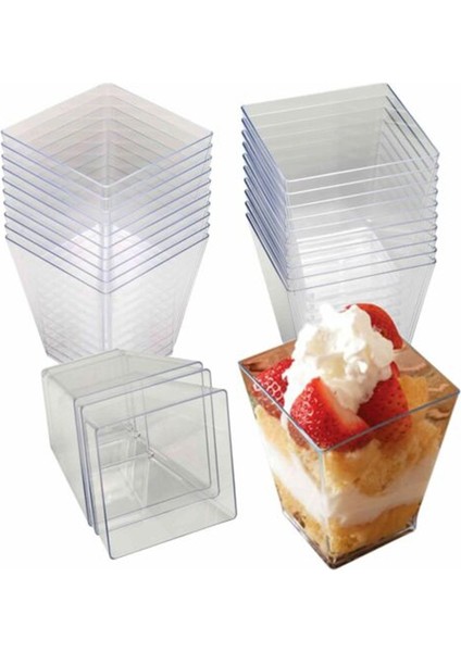 Et Elegant Square Mini Tatlı Bardakları Küp 2oz Şeffaf Tadım Örnek Shot Bardakları Tek Kullanımlık Plastik (Yurt Dışından)