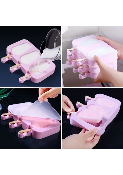 B Tarzı Kombine Silikon Dondurma Kalıbı Buz Tepsisi Tepsisi Buzlu Şeker Kalıp Noel Dekorasyon 50 Ahşap ile Dıy Dondurma Makinesi Aracı (Yurt Dışından) indirimleri